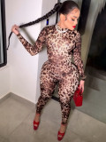 Leopard print pants with zipper print jumpsuit