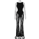 Lace patchwork jumpsuit pants