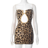 Leopard glitter strapless short skirt with exposed back dress