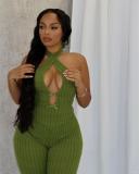 Hanging neck tie, backless jumpsuit, flared jumpsuit