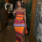 Gradient printed sleeveless strapless skirt set