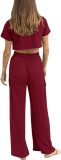 Round neck crop top T-shirt elastic waist workwear pocket pants set