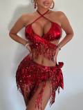 Split swimsuit three piece set fringed bikini