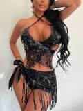 Split swimsuit three piece set fringed bikini