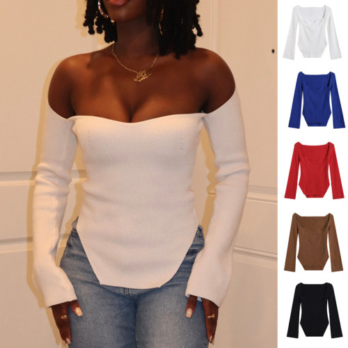 Elastic off shoulder base knit sweater top