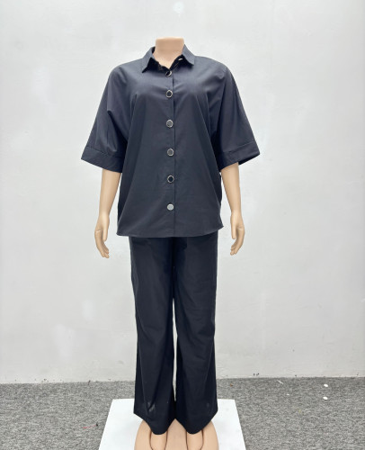 Two piece shirt wide leg long pants set