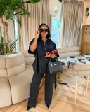 Two piece shirt wide leg long pants set