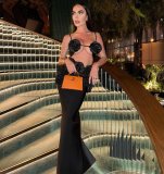Bandage flower top half body long skirt two-piece set