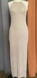 Double sided high slit suspender beautiful back knitted dress