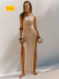 Double sided high slit suspender beautiful back knitted dress