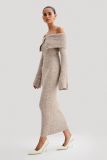 Knitted one shoulder flared sleeve long dress