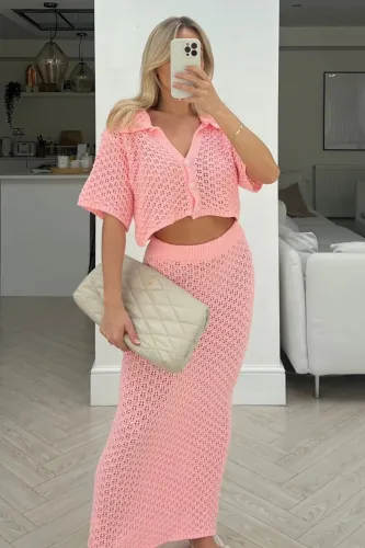 Knitted hook and flower set skirt multi-color cardigan buckle skirt set