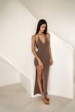 Knitted dress with straps and backless long skirt