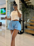 Double layer bubble fluffy elastic band shorts