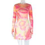 High neck skirt set with printed loose waist wrapped two-piece set
