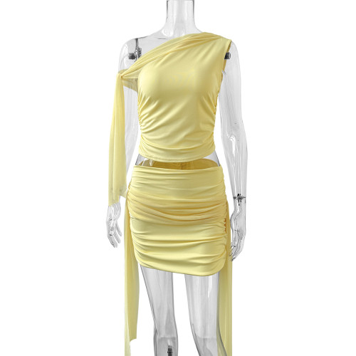 Folding short skirt mesh splicing two-piece set