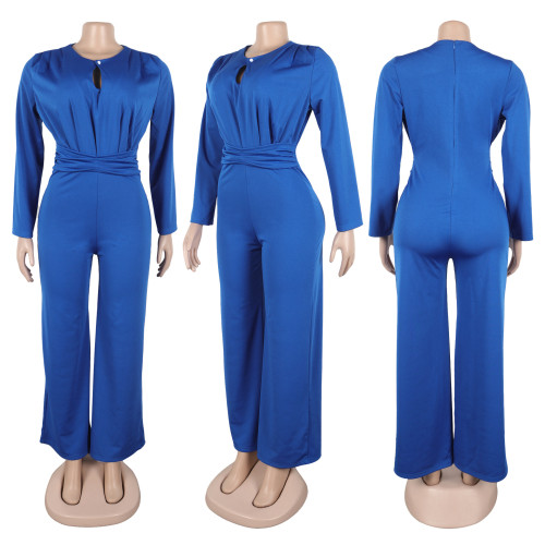 Elastic slim fit hollow waist wide leg jumpsuit
