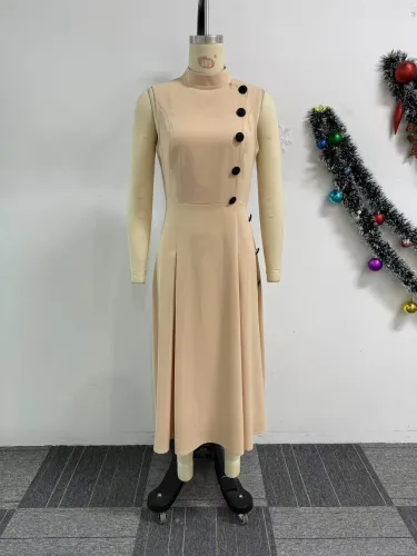 Waist up collar sleeveless button up decorative dress