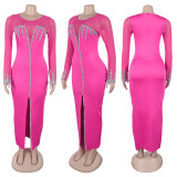 Hot stamping perspective splicing slit dress