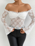 One collar off shoulder T-shirt top with lace base and raglan sleeves