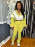 Rubber buckle waist color block splicing contrasting sports two-piece set HR25015-1