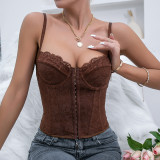 Lace camisole, fishbone, steel ring, chest wrapped, buckle, backless vest