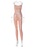 Yoga high waisted hot stamping sports sleeveless jumpsuit