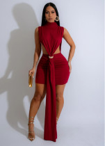 Slit solid color dress sleeveless hip hugging dress