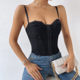 Lace camisole, fishbone, steel ring, chest wrapped, buckle, backless vest