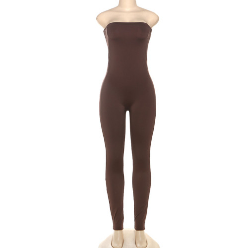 Strapless, backless, tight fitting sports pants jumpsuit