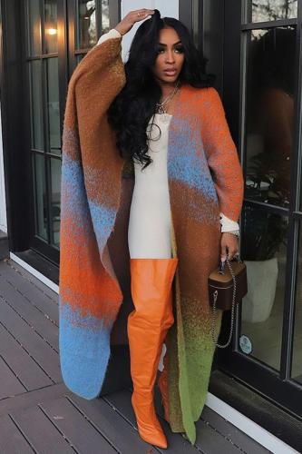 Loose knit long jacket