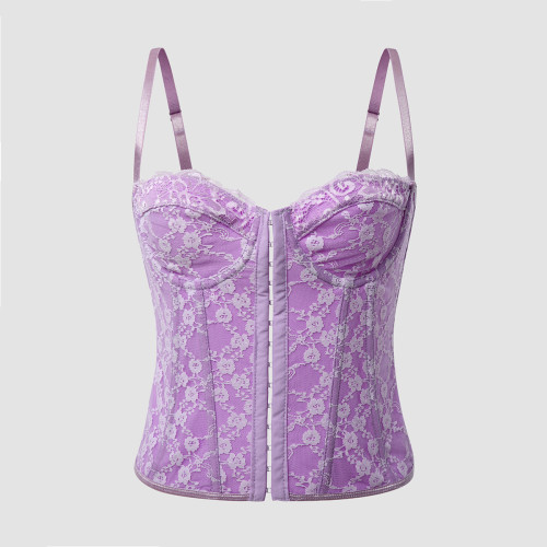 Lace camisole, fishbone, steel ring, chest wrapped, buckle, backless vest