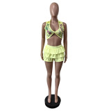 Elastic ruffled shorts set
