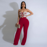 Handmade woven strapless and backless jumpsuit