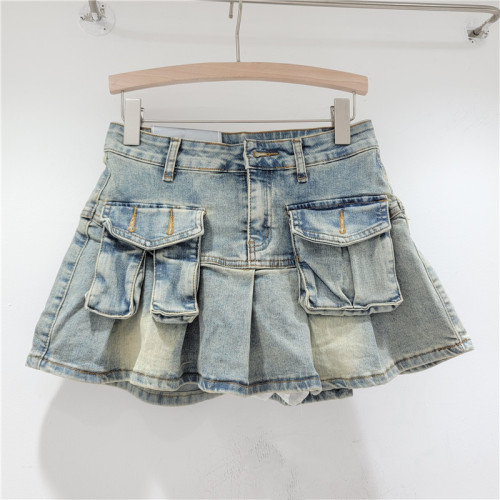 Retro high waisted anti glare A-line pleated skirt