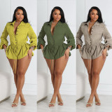 Solid color workwear lantern jumpsuit