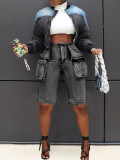Workwear retro denim five quarter shorts