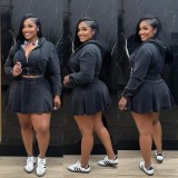 Washed denim short skirt set