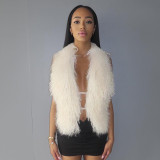 Big backless fur collar hanging neck vest top D24TP617