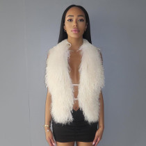 Big backless fur collar hanging neck vest top D24TP617