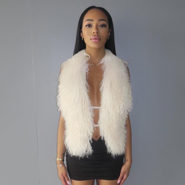 Big backless fur collar hanging neck vest top D24TP617