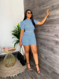 Round neck waist cinching jumpsuit