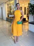 Sleeveless chiffon pleated waist dress