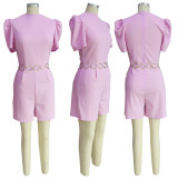 Round neck waist cinching jumpsuit