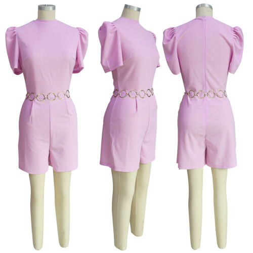 Round neck waist cinching jumpsuit