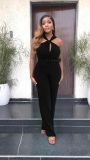 Sleeveless backless high waisted shoulder strap straight leg jumpsuit