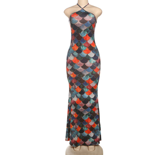 Colorful plaid printed bag hip suspender long skirt