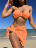 Texture fabric strapless three piece swimsuit swimsuit bikini