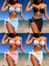 Texture fabric strapless three piece swimsuit swimsuit bikini