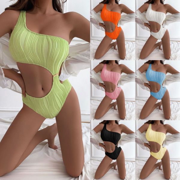 Texture fabric hollow one-piece swimsuit bikini